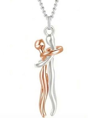 Warm Embrace Couple Silver Hug Pendant Necklace Rose Gold & Black Options